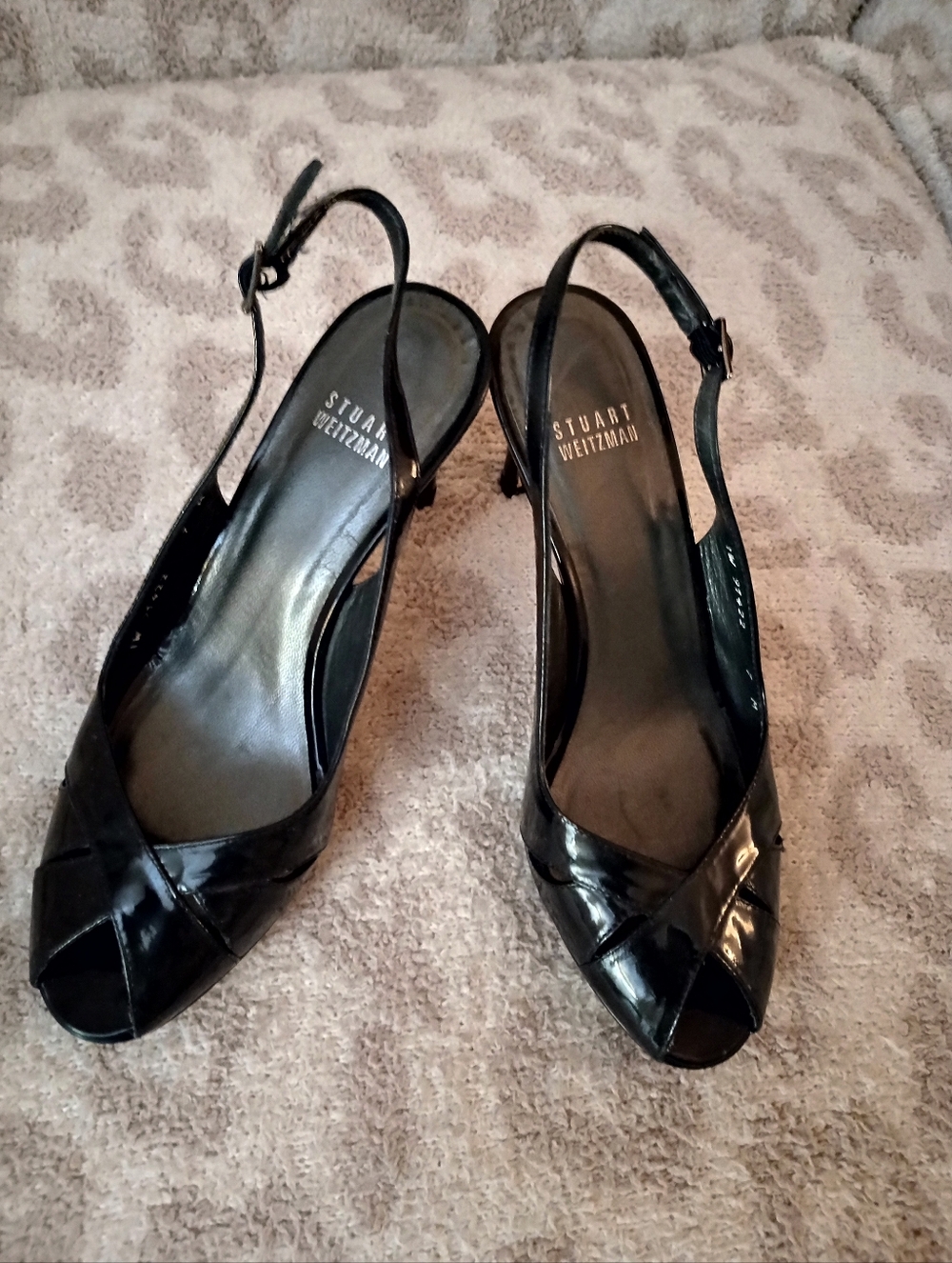Stuart Weitzman Leather Slingback Peep Toe Heels